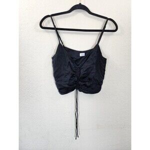 Wilfred Aritzia Black Cupro Ruched Drawstring Crop Top Cami Size Small Satin